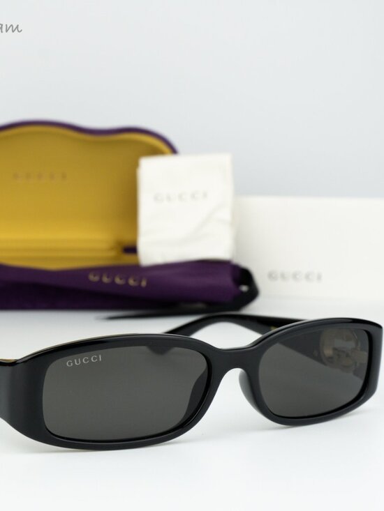 Gucci Women Sunglasses Black Grey Rectangle GG1661S 001 BRAND NEW main image 6